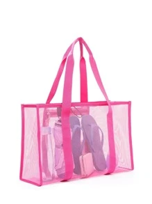 1 Túi Lưới Đi Biển Đa Năng Unisex Dài Dung Tích Lớn Túi Túi Mua Sắm Thích Hợp Cho Nữ Sinh Viên Du Lịch Ngoài Trời Kỳ Nghỉ Thể Thao Bãi Biển Thể Dục - Màu Hồng Tươi - Xem 2