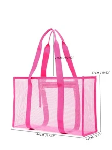 1 Túi Lưới Đi Biển Đa Năng Unisex Dài Dung Tích Lớn Túi Túi Mua Sắm Thích Hợp Cho Nữ Sinh Viên Du Lịch Ngoài Trời Kỳ Nghỉ Thể Thao Bãi Biển Thể Dục - Màu Hồng Tươi - Xem 7