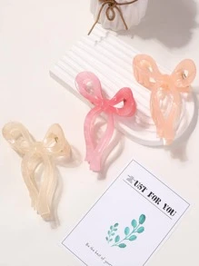 3 件装女士优雅蝴蝶结设计高端大号发夹适合后脑勺可爱粉色配饰情人节 - 彩色 - 查看 4