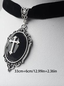Cross Decor Oval Charm Choker - Multicolor - View 2