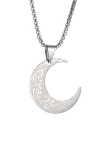 Collar con colgante de luna para hombre para decoración diaria para una apariencia elegante - Plateado - Ver 3