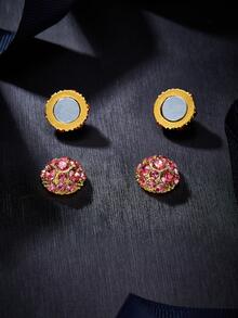 Rhinestone Decor Magnetic Earrings - Red - View 3