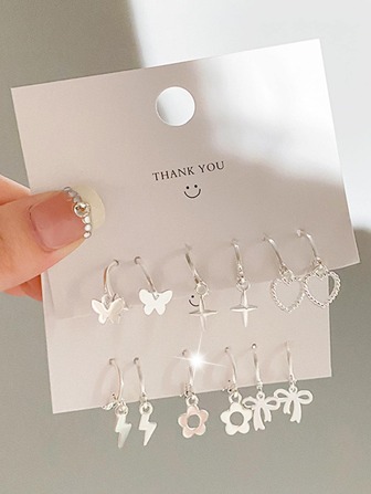 6对夏季清新简约女士星星爱心耳环套装