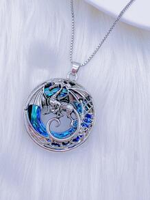 龍裝飾圓形吊墜項鍊 - 彩色 - 查看 1