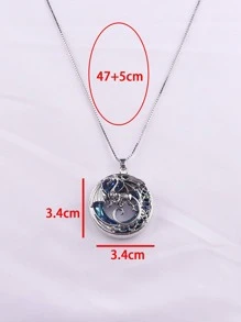 龍裝飾圓形吊墜項鍊 - 彩色 - 查看 3