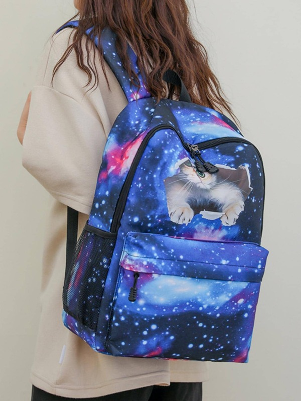 Cute Cat Pattern Backpack With USB Charging Port And Headphone Jack
