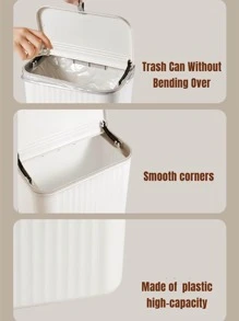 1pc Plastic Striped Wall-Mounted Trash Can, Modern Minimalist Design Home Waste Bin, Suitable For Kitchen And Bathroom,Kitchen,Bathroom,Home,Household Suppliers - White - View 8