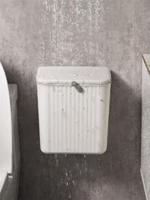 1pc Plastic Striped Wall-Mounted Trash Can, Modern Minimalist Design Home Waste Bin, Suitable For Kitchen And Bathroom,Kitchen,Bathroom,Home,Household Suppliers - White - View 4