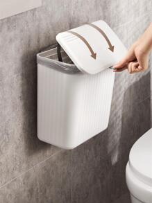 1pc Plastic Striped Wall-Mounted Trash Can, Modern Minimalist Design Home Waste Bin, Suitable For Kitchen And Bathroom,Kitchen,Bathroom,Home,Household Suppliers - White - View 3