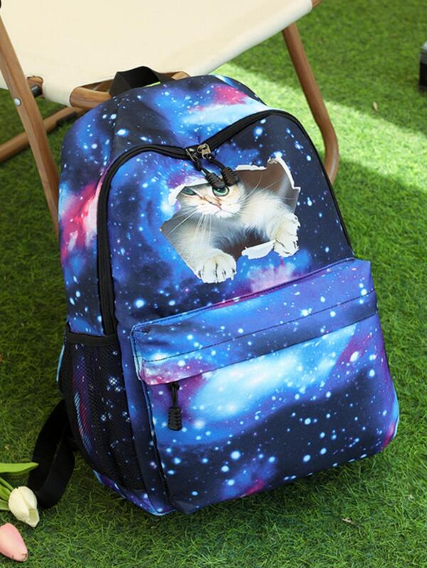 Cute Cat Pattern Backpack With USB Charging Port And Headphone Jack