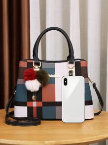 Colourblock Letter Graphic Square Bag With Bag Charm - Black - View 4