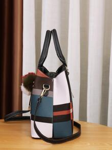 Colourblock Letter Graphic Square Bag With Bag Charm - Black - View 6