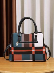 Colourblock Letter Graphic Square Bag With Bag Charm - Black - View 7