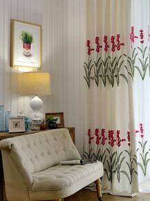 Flower Embroidered Single Panel Curtain