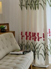 Flower Embroidered Single Panel Curtain