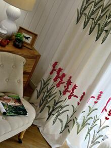 Flower Embroidered Single Panel Curtain