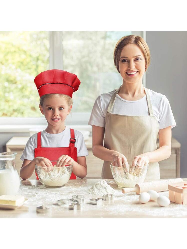 Tablier Enfant Et Chapeau De Chef – Rouge, Réglable, Avec Poche, Pour Enfants De 4 à 12 Ans (taille L), En Polyester, Pour Cuisine Et Peinture
