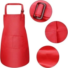 兒童圍裙和廚師帽可調節兒童廚師圍裙帶口袋適用於烹飪烘烤繪畫 - 黑色 - 查看 3