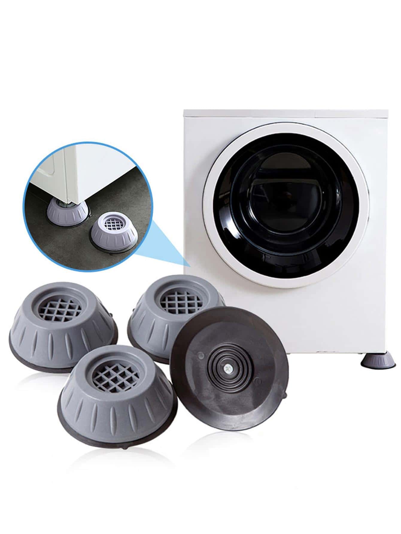 Set de 4 almohadillas de plástico para los pies de la lavadora, almohadillas antirruido modernas para el hogar - Gris - Ver 1
