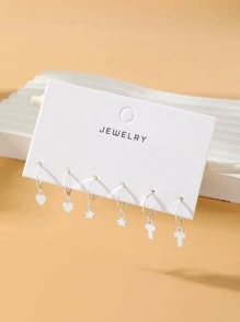 3对夏季清新简约女士星星爱心耳环吊坠套装
