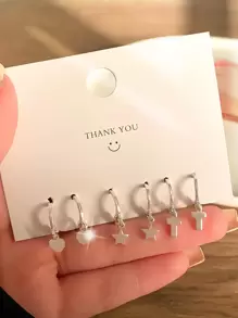 3对夏季清新简约女士星星爱心耳环吊坠套装