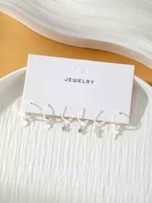 3对夏季清新简约女士星星爱心耳环吊坠套装