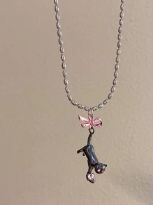 PARERTQH 貓吊墜項鏈 - 黑色 - 查看 3