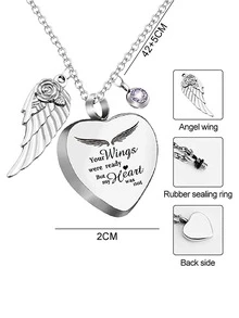 1 條心形骨灰項鍊,附 12 顆生日石火葬珠寶 - Your Wings Wear Ready My Heart Was Not,婦女節哀悼珠寶 - 銀色 - 查看 6
