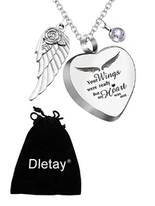 1 條心形骨灰項鍊,附 12 顆生日石火葬珠寶 - Your Wings Wear Ready My Heart Was Not,婦女節哀悼珠寶 - 銀色 - 查看 7