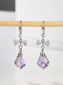 純銀蝴蝶結裝飾耳墜 - 淺粉色 - 查看 1