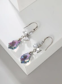 純銀蝴蝶結裝飾耳墜 - 淺粉色 - 查看 2