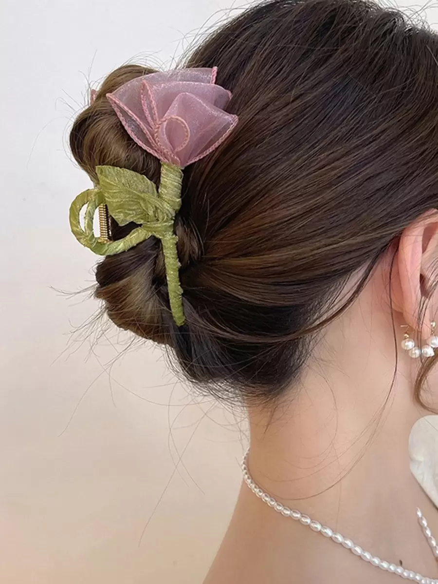 Flower Design Hair Claw Boho Bow Valentine's Day Valentines Claw Clips Hair Clips Hair Jaw Clip Hair Clamps Hair Clutch Hair Claw Clip, School Stuff, College Fall Winter Hair Accessories For Women For Vacation Outfits Woman Valentines Gift - Multicolor - View 1