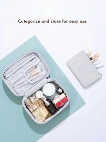 Túi đựng mỹ phẩm du lịch công suất lớn Túi trang điểm Túi đựng mỹ phẩm chống nước bằng da PU dành cho nữ Túi trang điểm du lịch cầm tay có tay cầm Túi đựng đồ trang điểm chống nước Túi trang điểm du lịch Túi trang điểm du lịch Túi trang điểm bằng da Túi du lịch Túi vệ sinh bằng da di động - Xám - Xem 5