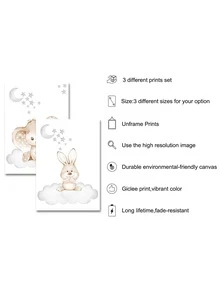 6 bức tranh hoạt hình động vật in có khung - Màu be - Xem 5