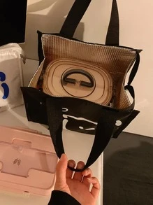 1pc Cartoon Bear Pattern Lunch Bag - Black - View 4