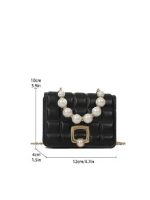 迷你人造珍珠裝飾方包鏈條帶 - 黑色 - 查看 6