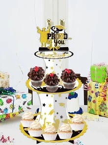 1pc Star & Slogan Graphic Cake Stand - Multicolor - View 1