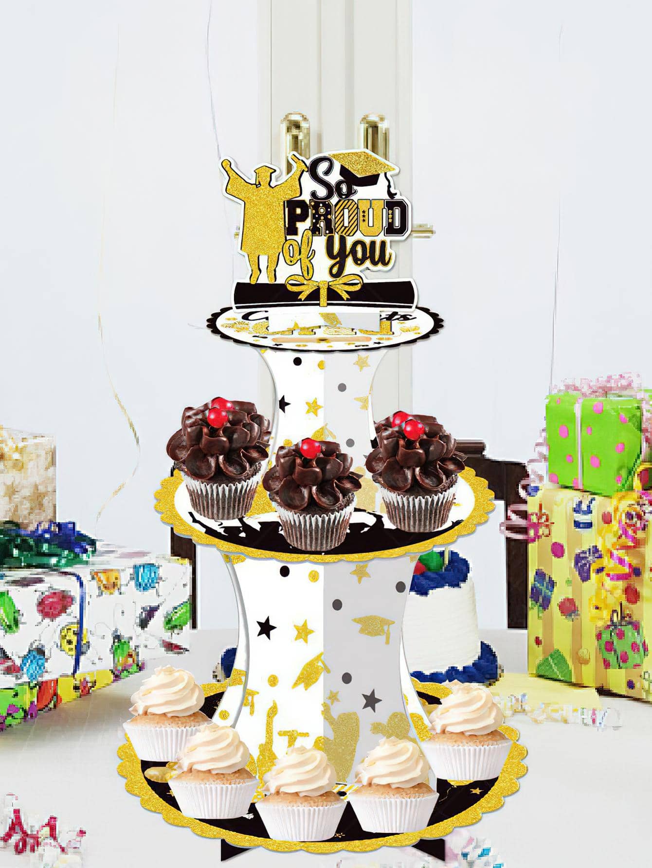 1pc Star & Slogan Graphic Cake Stand - Multicolor - View 1