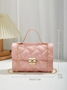 Túi đeo chéo nắp nhỏ màu hồng với các chi tiết đường khâu - Hồng - Xem 6