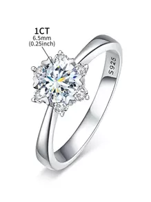 Newsoul 1入組迷人奢華 1 克拉莫桑鑽水鑽雪花戒指女式禮物真 925 純銀訂婚婚禮永恆單石承諾戒指高級珠寶 - 銀色 - 查看 6