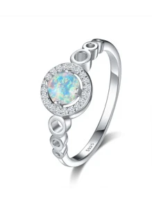 蛋白石裝飾純銀開口戒指 - 銀色 - 查看 5