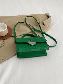 新款時尚女士包壓花方形手提包休閒單肩包適用於女士們 - 綠色 - 查看 5