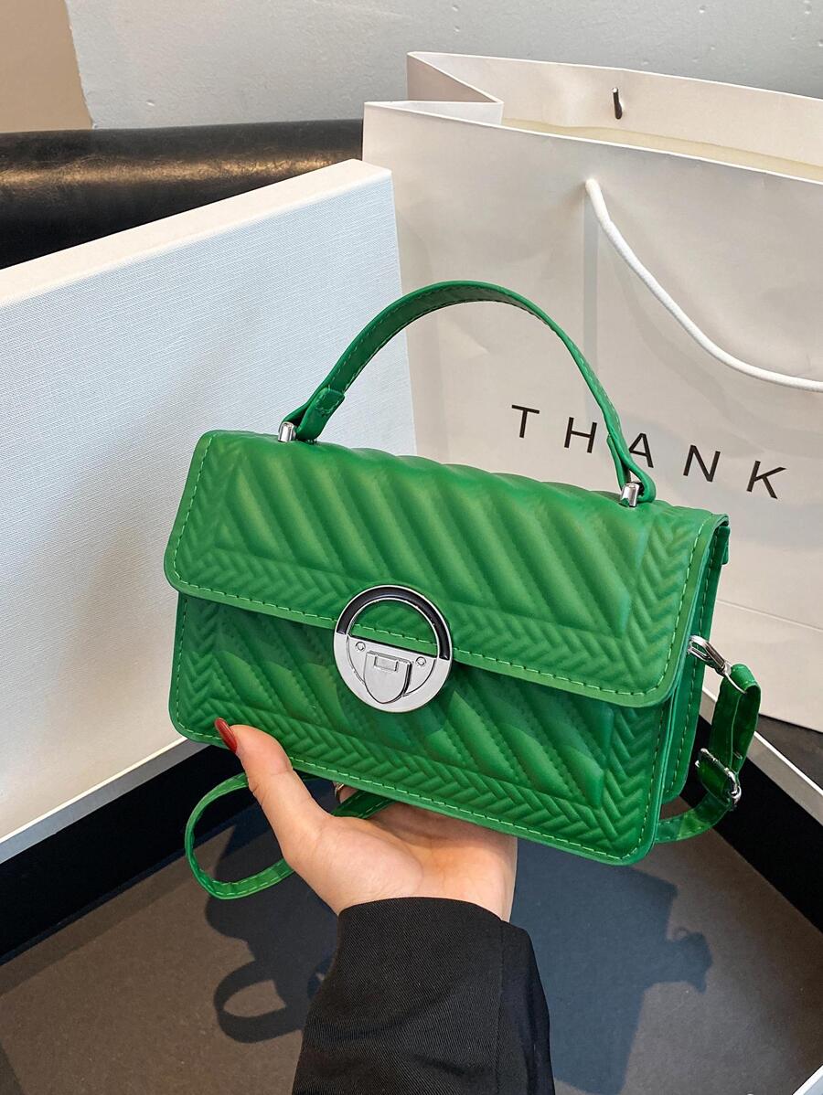 新款時尚女士包壓花方形手提包休閒單肩包適用於女士們 - 綠色 - 查看 1
