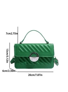 新款時尚女士包壓花方形手提包休閒單肩包適用於女士們 - 綠色 - 查看 8