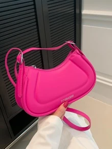 Fashionable Simple Crescent Shoulder Crossbody Bag - Hot Pink - View 2