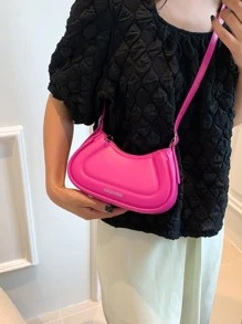 Fashionable Simple Crescent Shoulder Crossbody Bag - Hot Pink - View 7