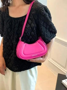 Fashionable Simple Crescent Shoulder Crossbody Bag - Hot Pink - View 8