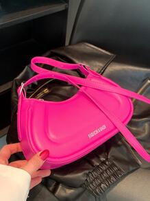 Fashionable Simple Crescent Shoulder Crossbody Bag - Hot Pink - View 1