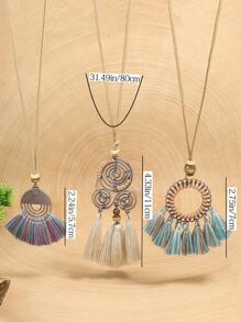 3 Cái/bộ Bohemian Hợp Kim Kẽm Tua Rua Vòng Cổ Cho Nữ Trang Trí Hàng Ngày - Nhiều màu - Xem 6