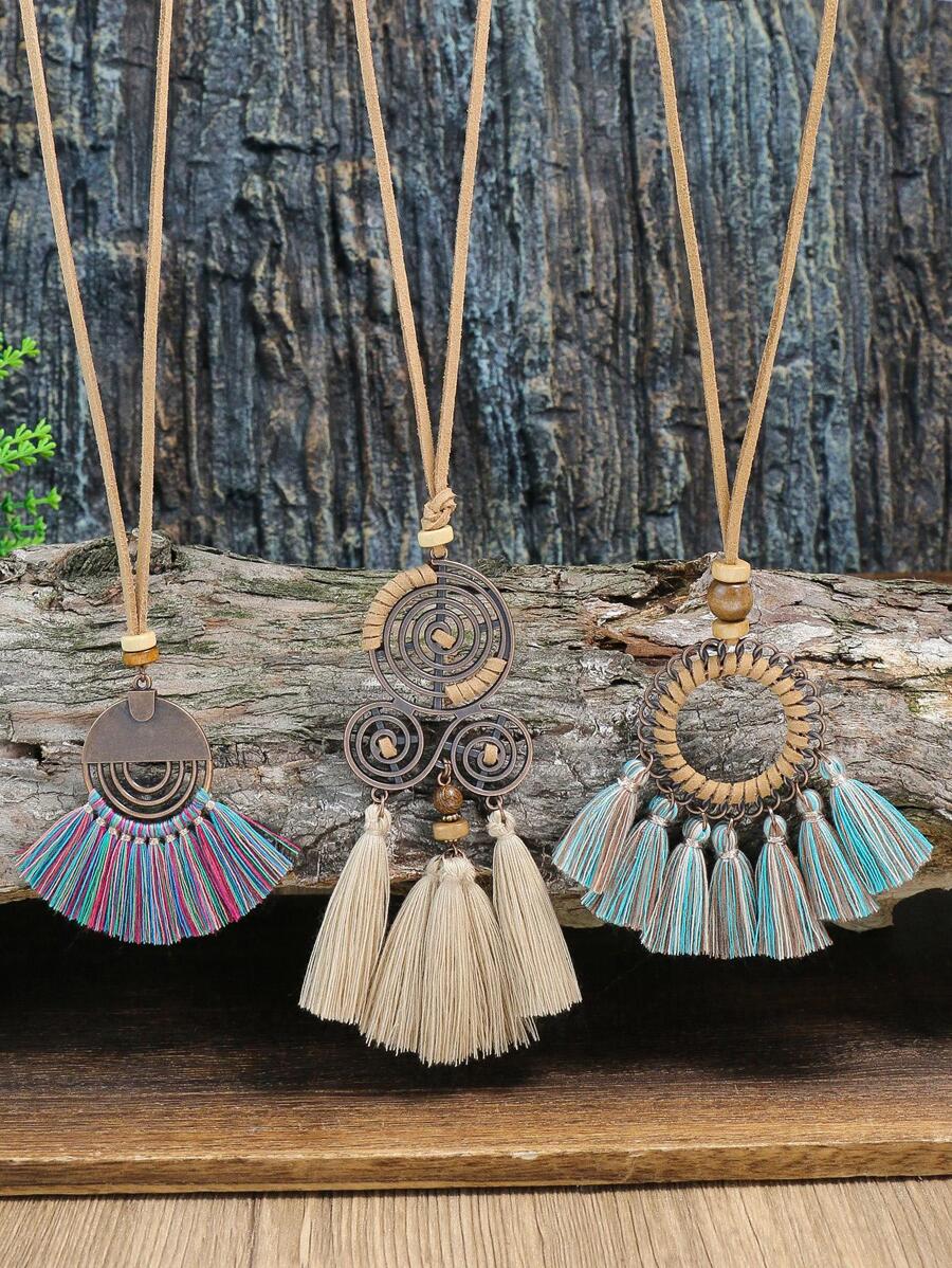 3 Cái/bộ Bohemian Hợp Kim Kẽm Tua Rua Vòng Cổ Cho Nữ Trang Trí Hàng Ngày - Nhiều màu - Xem 1